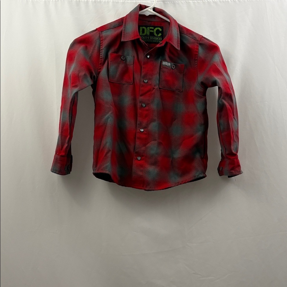Dixxon Flannel Shirt Youth Division Small Red Pearl Snap Long Sleeve